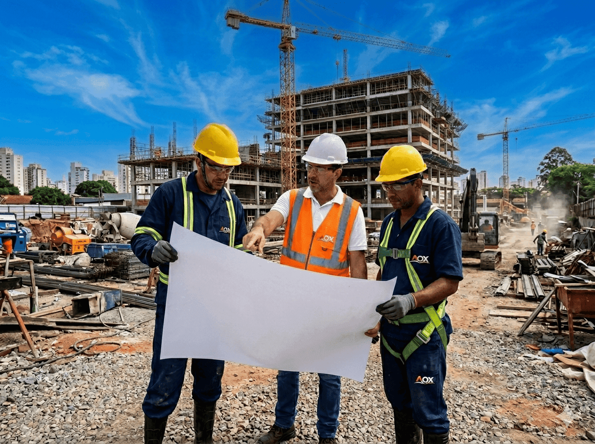 Equipe AOX analisando projetos em obra